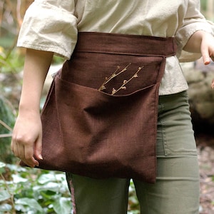 Handmade Gathering Apron with Optional Pockets, Linen Harvesting Apron, Linen Waist Apron - Multiple Colors Available