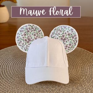 Boné com orelhas de rato floral lilás – Boné de beisebol confortável com orelhas de Mickey para adultos, chapéu ajustável da Disney