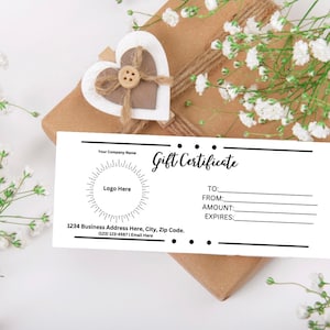 ADD LOGO, Minimal Gift Certificate Template, Minimalist, DIY Gift Certificate, Editable Gift Voucher, Printable Gift Card, Coupon
