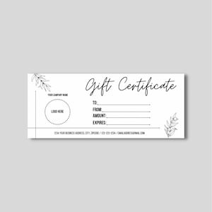 AGREGAR LOGOTIPO, Plantilla de certificado de regalo minimalista, Minimalista, Certificado de regalo DIY, Vale de regalo editable, Tarjeta de regalo imprimible, Cupón