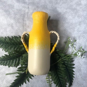 Honeycomb Yellow Propagation Vase with Braided Accents. Recycled Glass Decor.