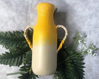 Honeycomb Yellow Faux Ceramic Propagation Vessel Braided Handle Vase Recycled Glass Container Plant Lover Decor