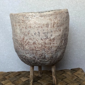 Vintage Paper Mache Planter Self Watering or Drainage Available Rustic Modern Boho Flower Pot Wooden Accents