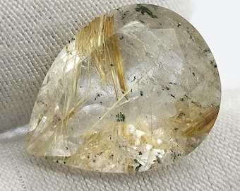 Teardrop Natural Golden Rutile Gemstone 9.40 Ct Top Quality Golden Needle Rutile  17x13x8 MM, Loose Stone October Birthstone Making Jewelry