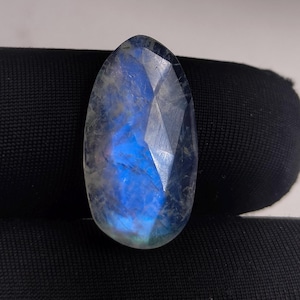 Natural Blue Flash Moonstone Gemstone Rose Cut, 7.50 CT (21x11x4mm) Best Quality Rainbow Moonstone Briolette Cut Loose Stone For Jewelry
