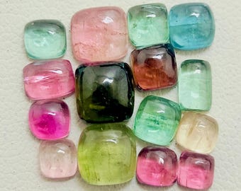 Natural Multi colour Tourmaline Cabochon Lot, 9.50 Carat, 5mm to 3mm Sizes, Cushion shape Tourmaline Gemstones For Jewelry Making,