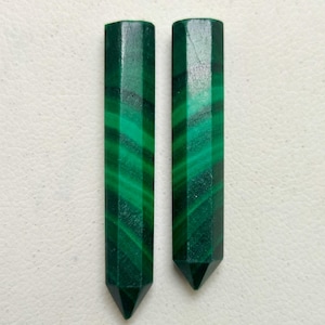 Varitas de cristal de malaquita natural, 26 quilates, tamaños: 30 x 4 mm y 27 x 4 mm, piedra preciosa verde, varitas para hacer joyas o manualidades curativas.