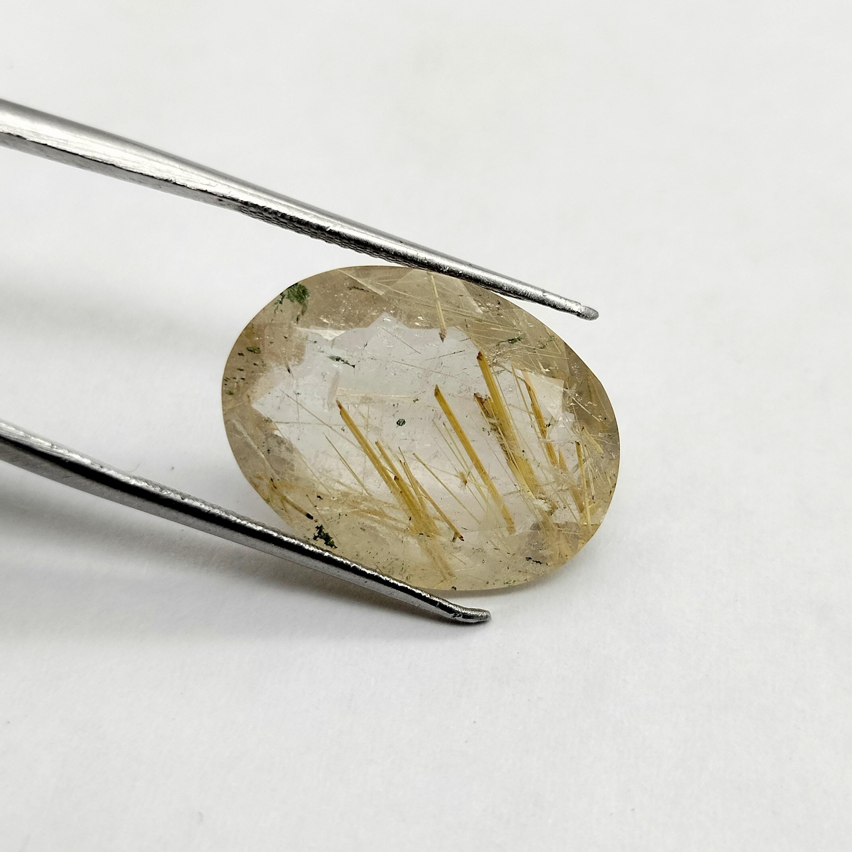 mm Natural Golden Rutile Quartz, 21x15x5 MM, 14.ct, Rare Golden