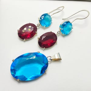 Mistry Box Glass Pendant With Glass Earrings Set, Blue Glass Pendant Earring Jewelry,