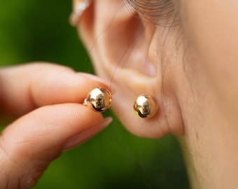 18K Solid Gold  Ball Stud Push Back Earrings. 7mm. Everyday wear, Casual wear, Gift For Her, Birthday Gift, Anniversary Gift, Christmas Gift