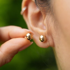 18K Solid Gold  Ball Stud Push Back Earrings. 7mm. Everyday wear, Casual wear, Gift For Her, Birthday Gift, Anniversary Gift, Christmas Gift