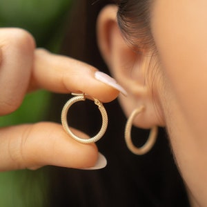 18K Solid Gold Hoop Earrings, 20mm x 2mm Everyday wear, Casual wear, Gift For Her, Birthday Gift, Anniversary Gift, Christmas Gift