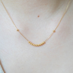 18K Solid Gold Petite Centrepiece Beaded Necklace, Au750,  Christmas Gift, Birthday Gift for her, Gift for her, Anniversary Gift