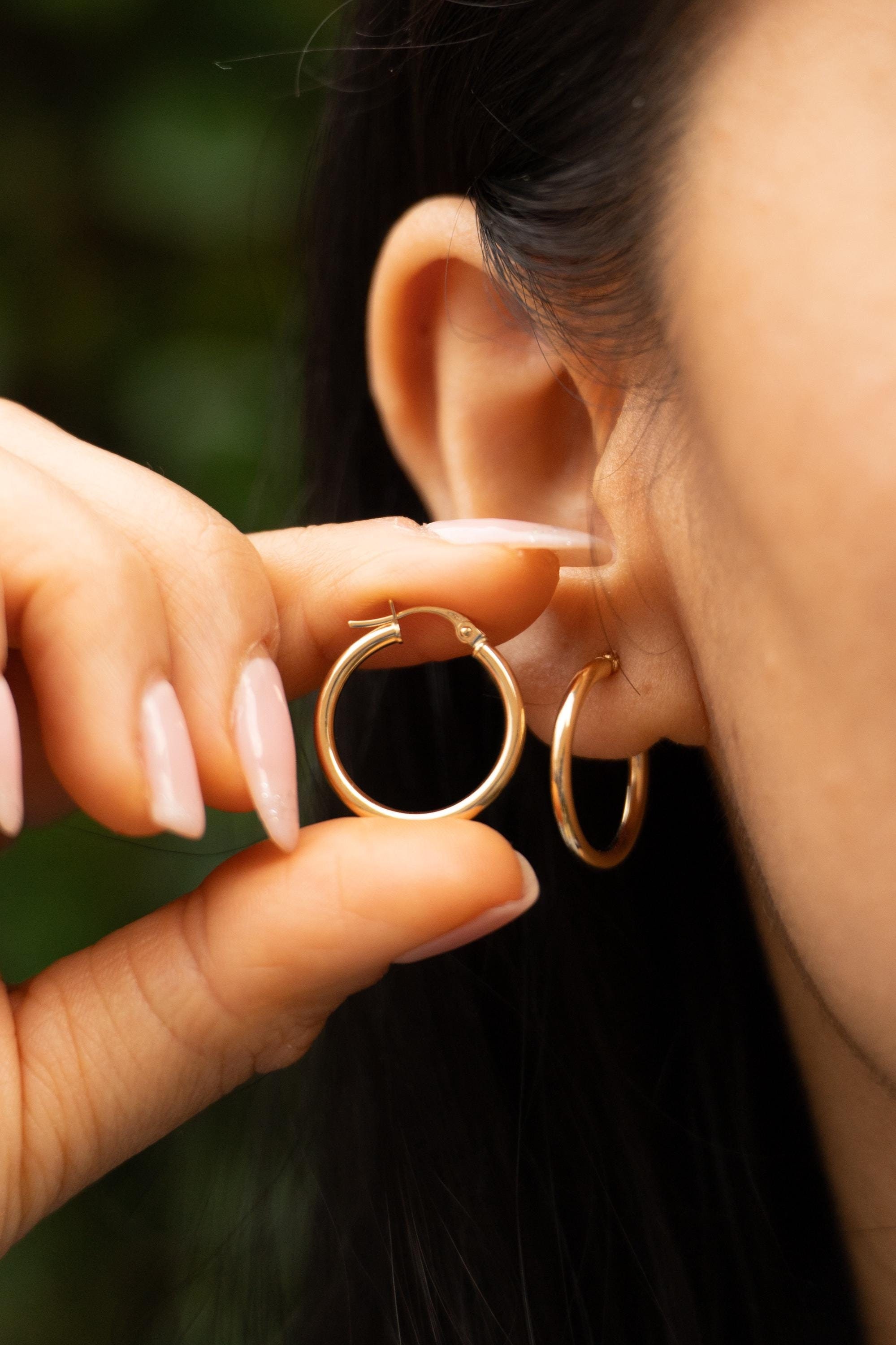 18K Solid Gold Hoop Earrings, 19.5mm x 2mm, Everyday wear, Casual wear, Gift For Her, Birthday Gift, Anniversary Gift, Christmas Gift