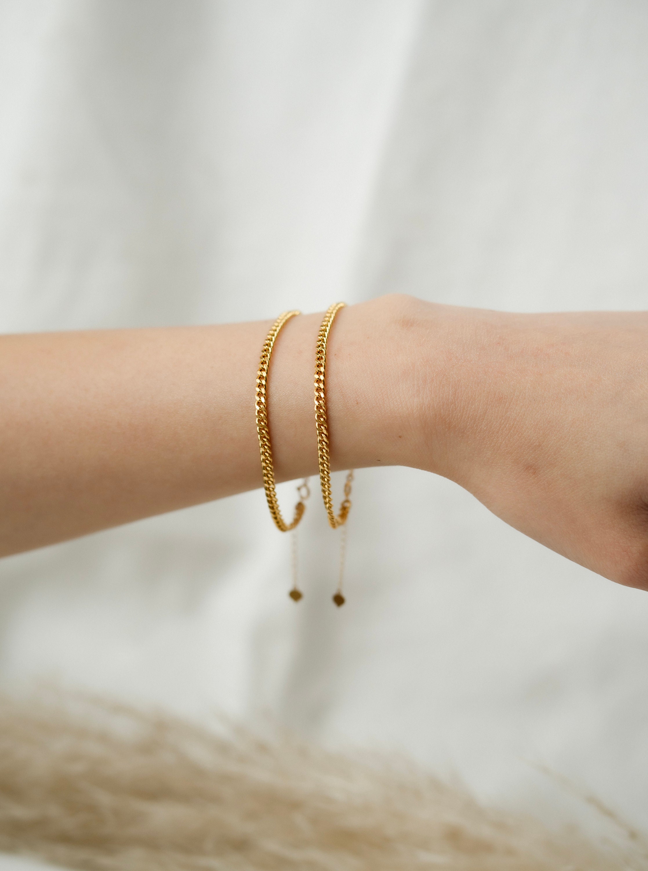 18K Solid Gold Curb Bracelet, Adjustable Gold Chain Bracelet 18K Solid Gold Curb Bracelet, Adjustable Gold Chain Bracelet
