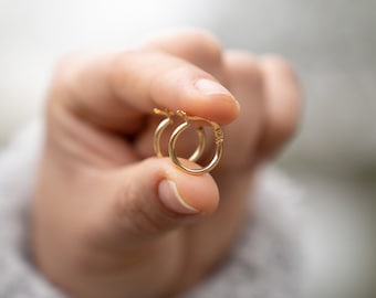 18K Solid Gold Plain Hoop Earrings, 14mm, Mothers Day Gift, Birthday Gift, Anniversary Gift, Gift for Her, Eid Gift, Special Gift for You