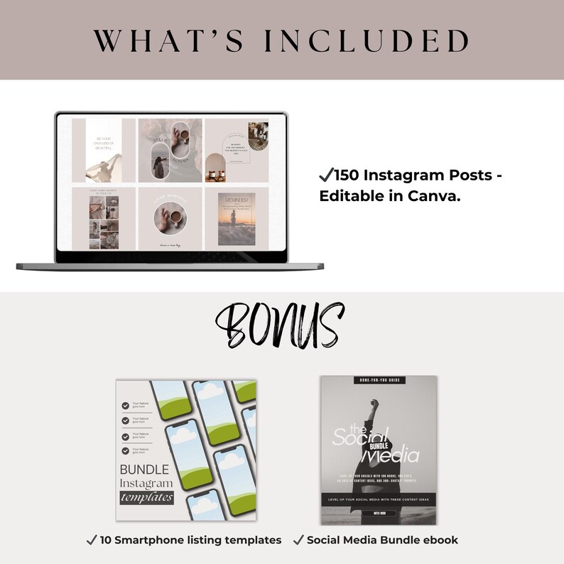 150 Minimalist Instagram Post Templates: Canva Social Media (PLR & MRR ...