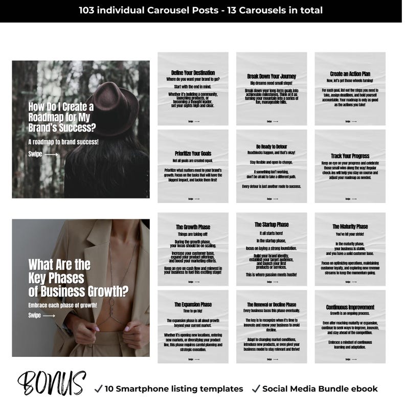 Instagram Carousel Templates | Canva Editable 1080x1080 Posts | Social ...