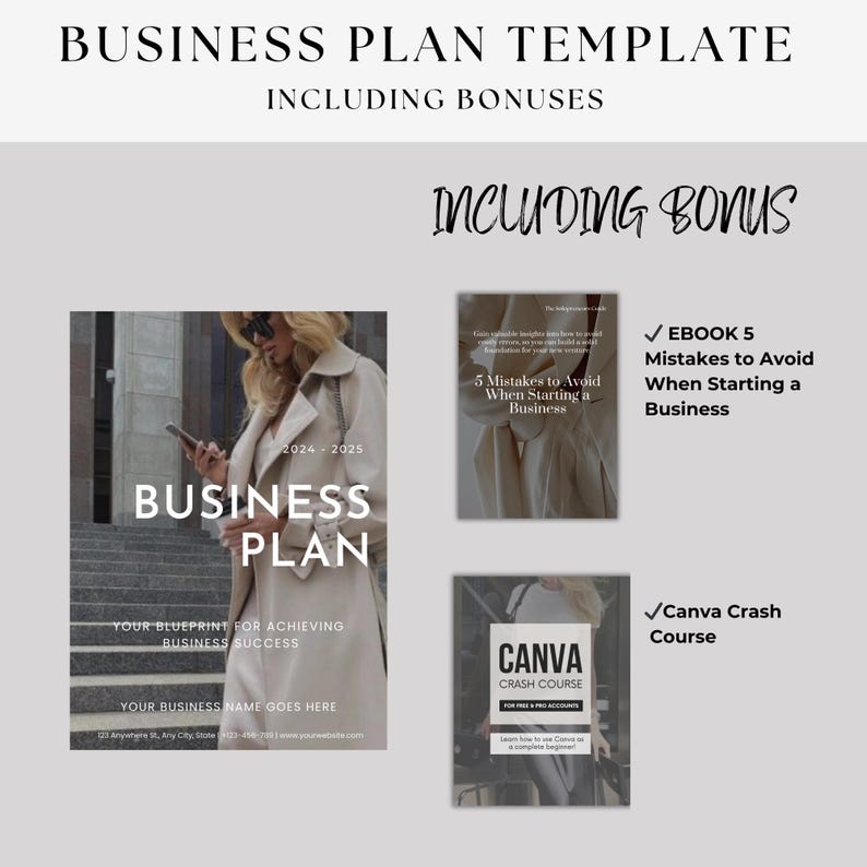 Editable Business Plan Template: Canva Startup Guide + Bonus Ebooks (35 ...