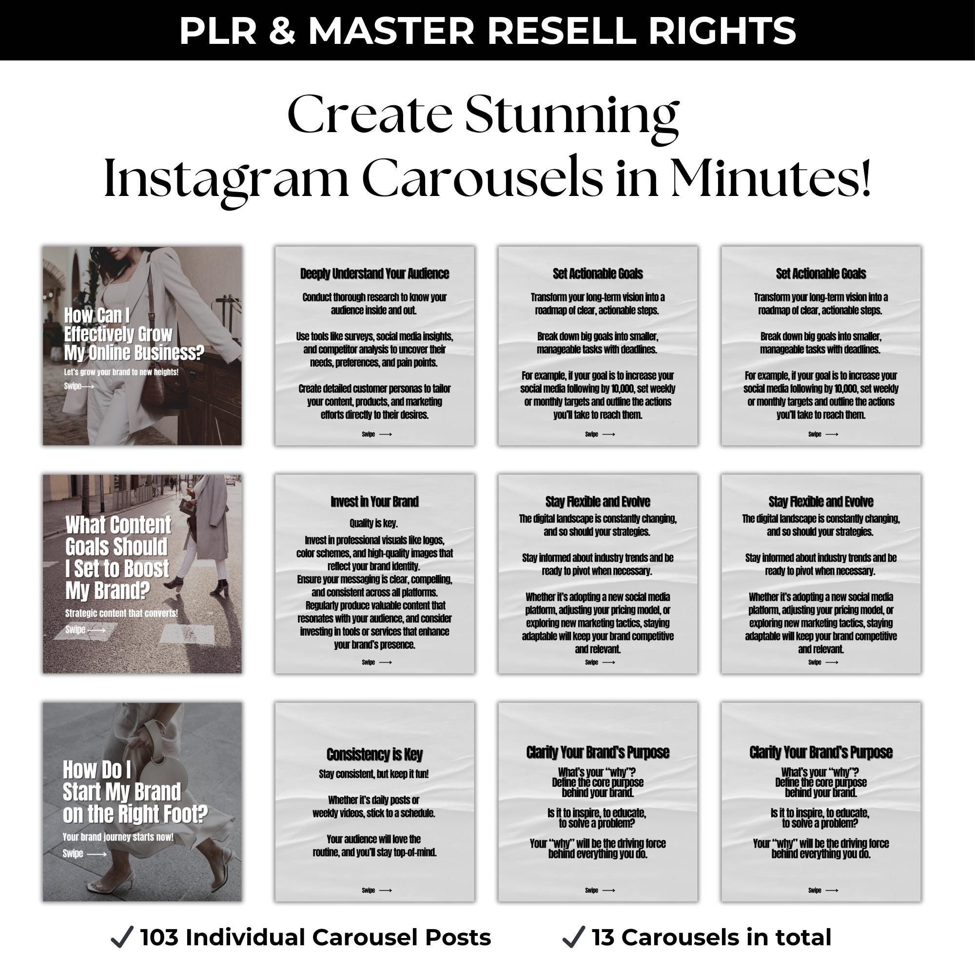 Instagram Carousel Templates | Canva Editable 1080x1080 Posts | Social ...