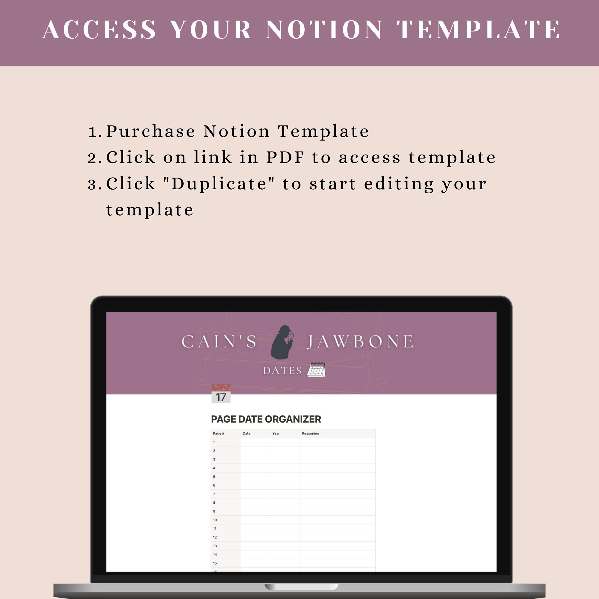 Date Organizer for Cain's Jawbone Notion Template Etsy