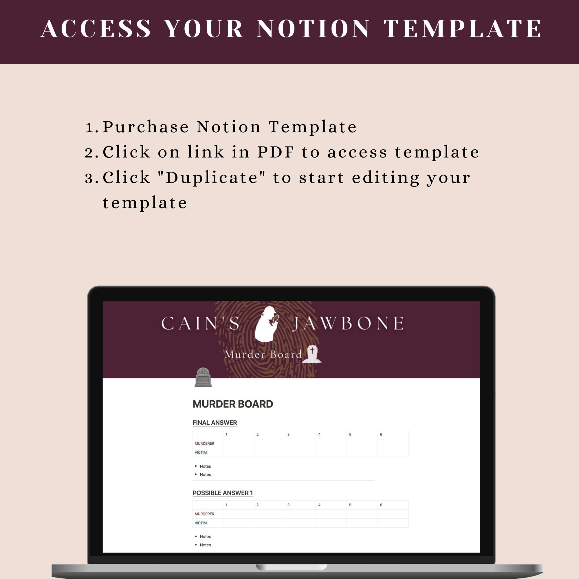 Buy Digital Murder Board for Cain's Jawbone Notion Template Online in