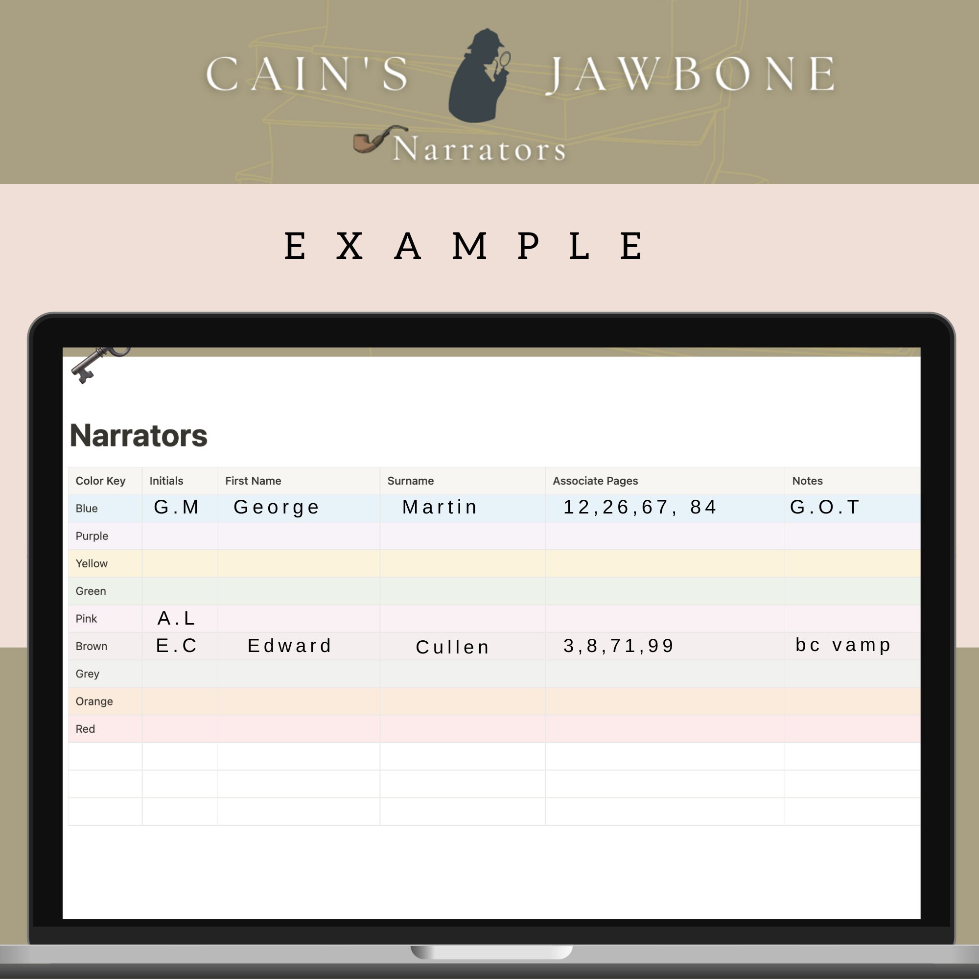 Narrator Tracker for Cain's Jawbone Notion Template Etsy