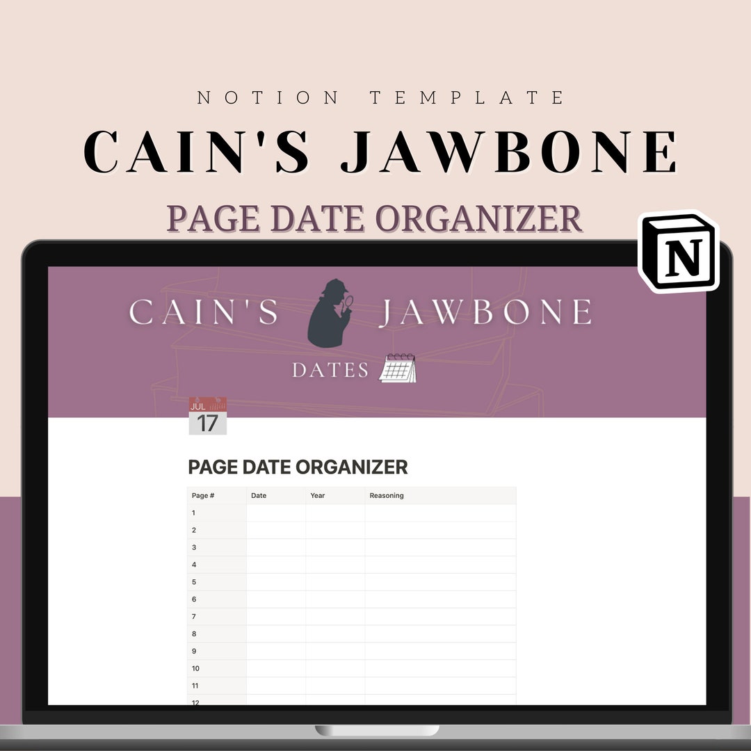 Date Organizer for Cain's Jawbone Notion Template Etsy