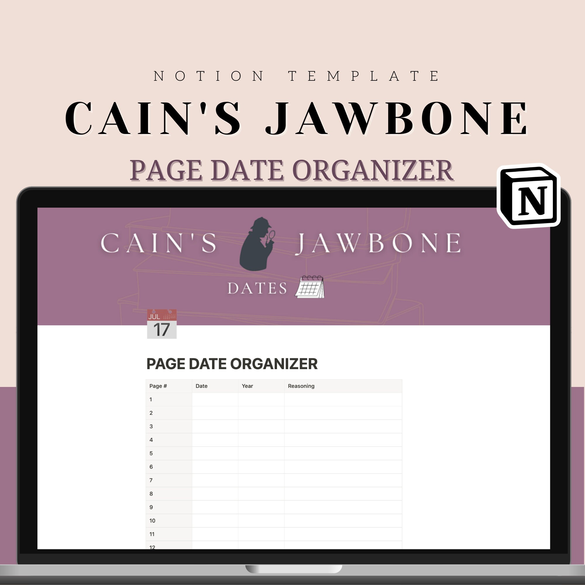 Date Organizer for Cain's Jawbone Notion Template Etsy