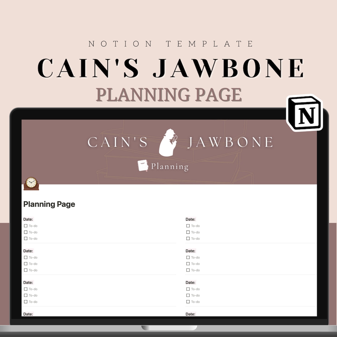 Planning Page for Cain's Jawbone Notion Template Etsy
