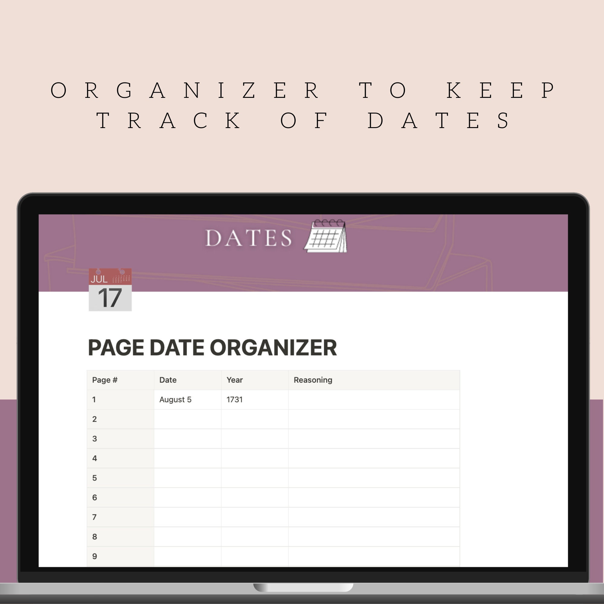 Date Organizer for Cain's Jawbone Notion Template Etsy