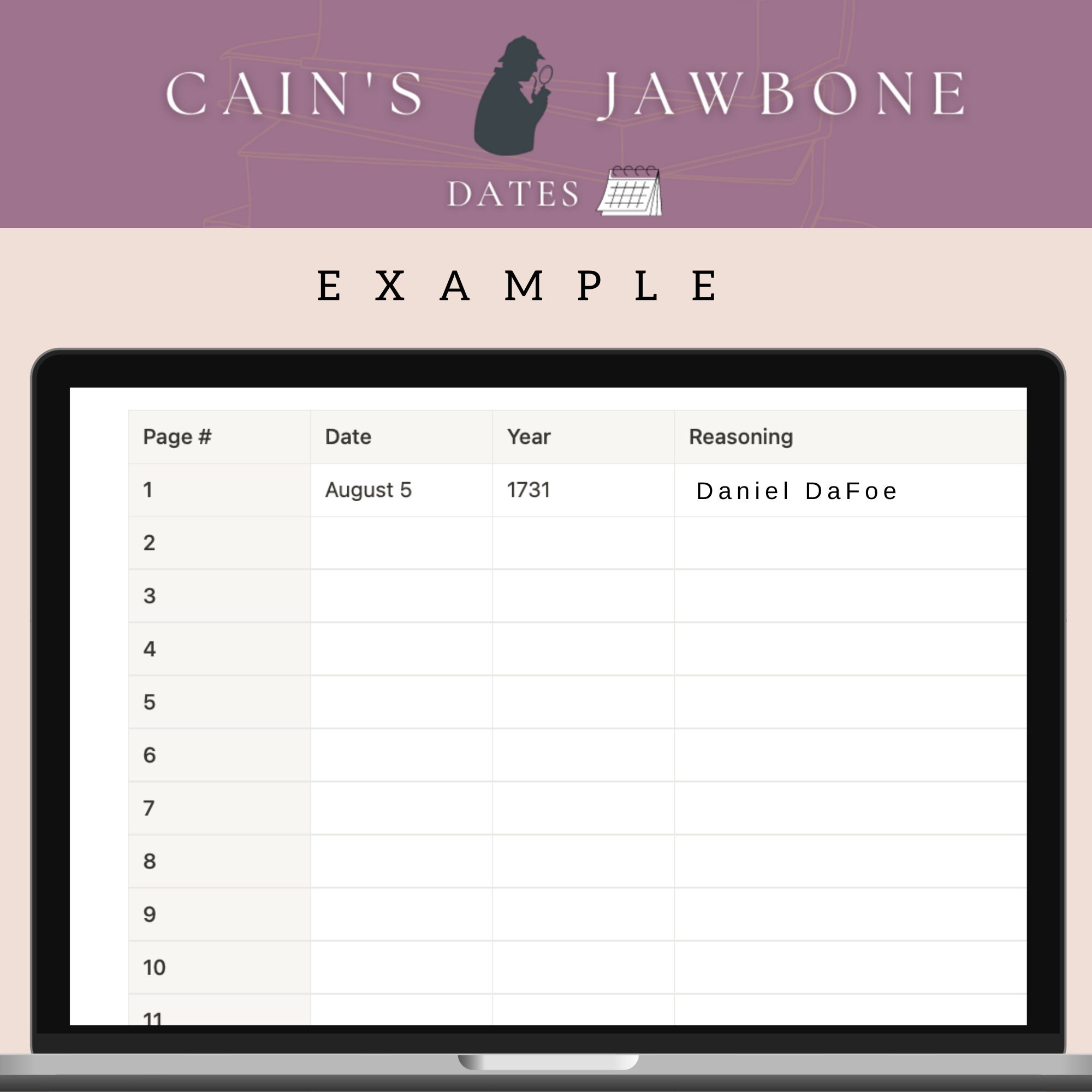 Date Organizer for Cain's Jawbone Notion Template Etsy