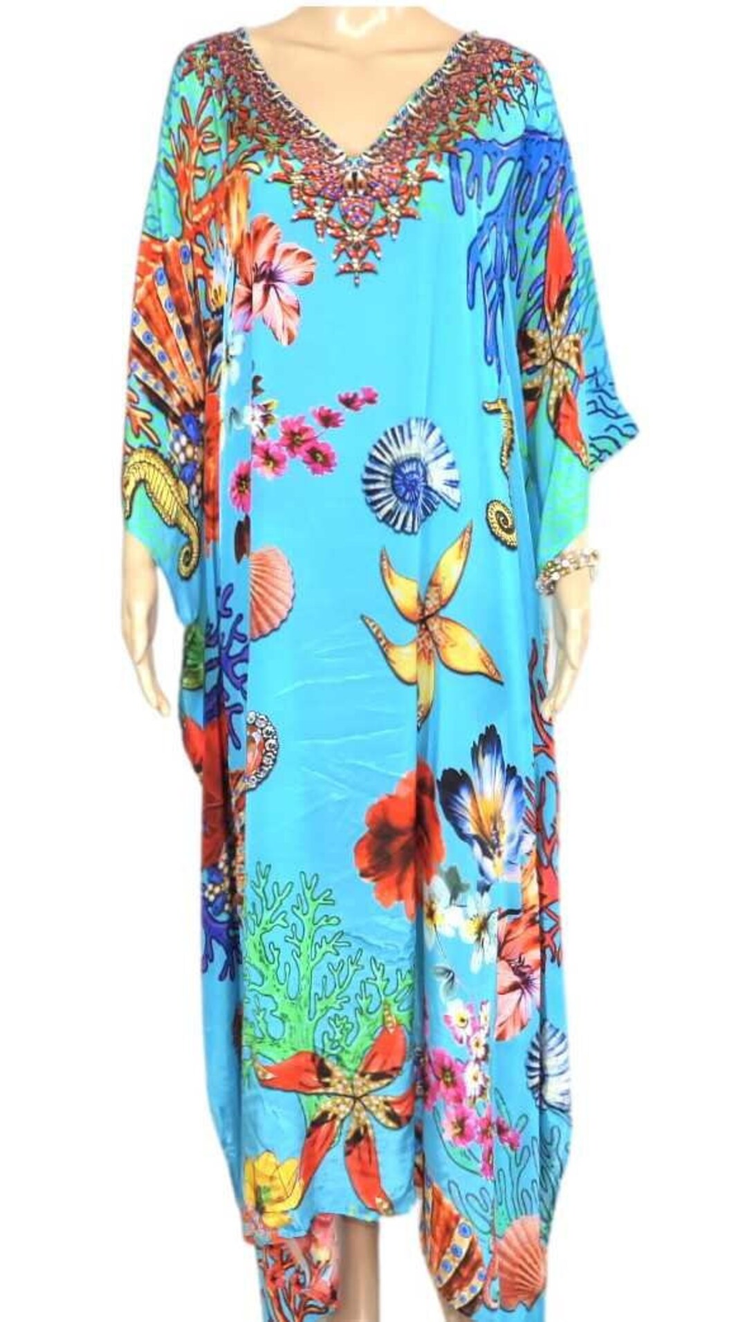 Lux silk keyhole v-neck midi caftan main image 1