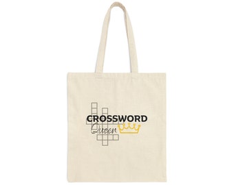 Crossword Queen Cotton Canvas Tote Bag | Gift for Cross Word Words Crosswords Puzzle Puzzles Player Players Lover Addict Totes Bags Totebag