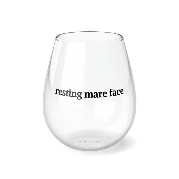 Resting Mare Face Stemless Wine Glass, 11.75oz | Gift for Equestrian Horseback Riding Rider Horse Horses Hunter Jumper Trainer Groom