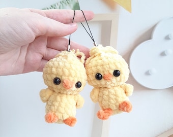 Crochet PATTERN Chick keychain, no sew, Amigurumi tutorial PDF in English, Easter Amigurumi Pattern, Easter Crochet