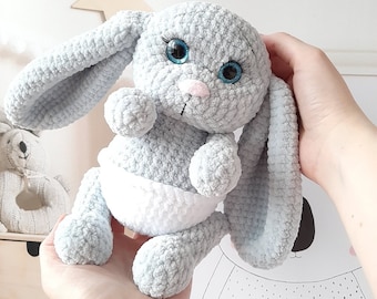 Crochet PATTERN little bunny, Amigurumi tutorial PDF in English, stuffed toy bunny, easter gift