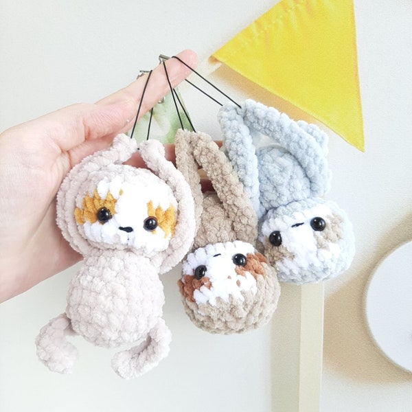 Häkelanleitung Faultier-Schlüsselanhänger, Amigurumi-Anleitung PDF auf Englisch, Häkelanleitung Hund PDF Weihnachtsgeschenk Babyparty