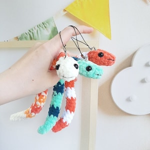 Crochet PATTERN Snake keychain, no sew, Amigurumi tutorial PDF in English