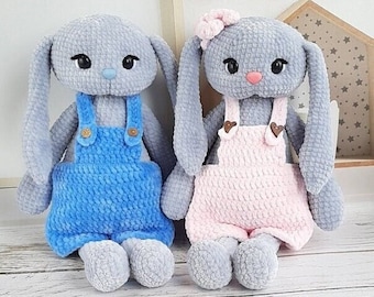 Crochet PATTERN Bunny in overall, Amigurumi tutorial in English, stuffed toy bunny, easter gift
