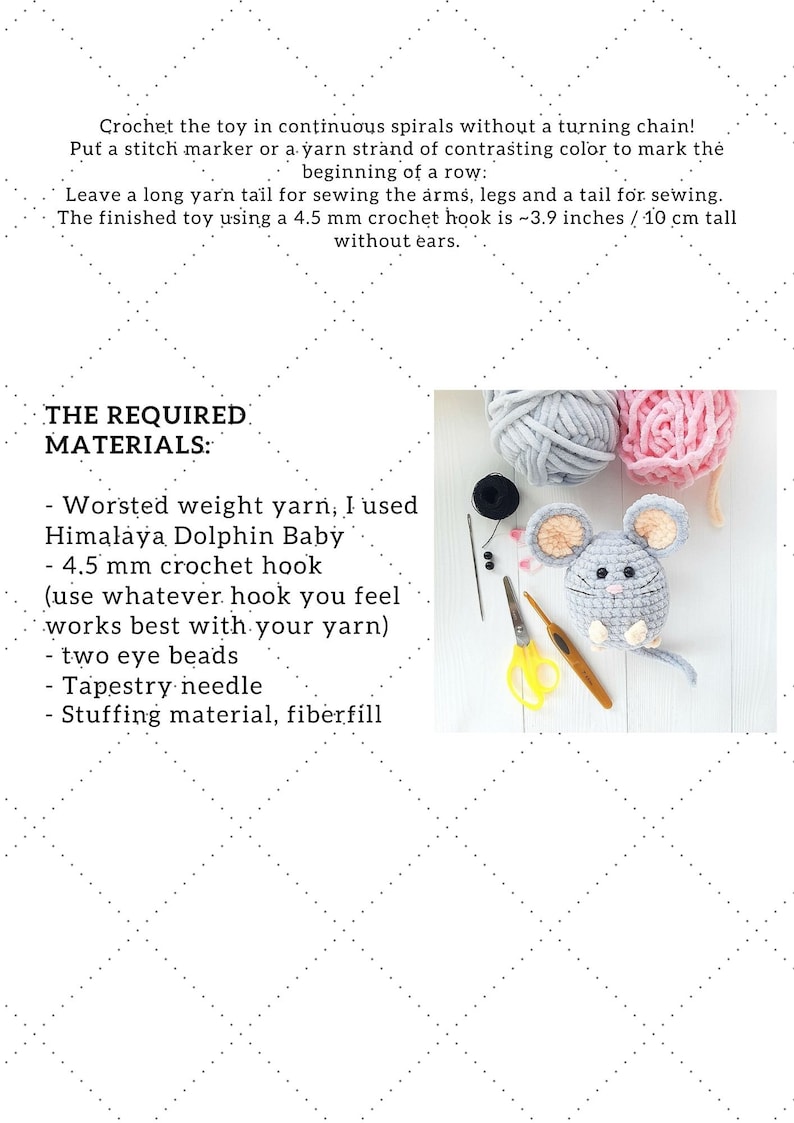 Crochet PATTERN Mouse, Amigurumi tutorial PDF in English image 2