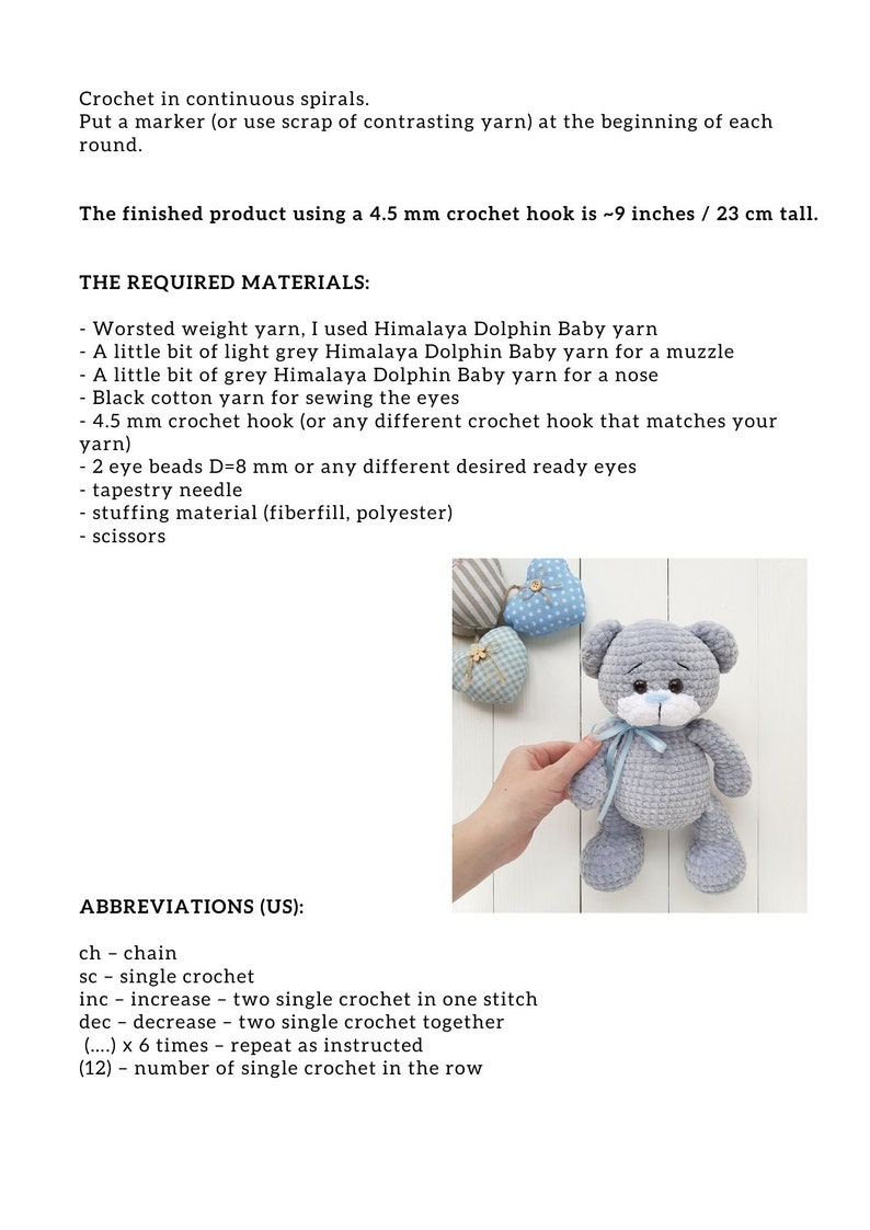 PATRÓN crochet osito, Amigurumi tutorial PDF en inglés, amigurumi hecho a mano regalo infantil para regalo de Navidad souvenir animales imagen 2