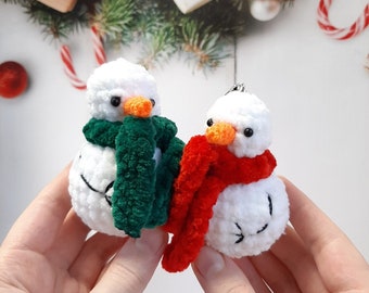 Crochet PATTERN snowman keychain, no sew, Amigurumi tutorial PDF in English