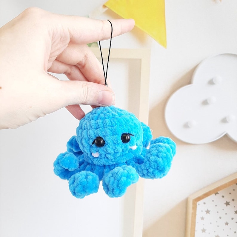 Crochet PATTERN octopus keychain, no sew, Amigurumi tutorial PDF in English, toy amigurumi handmade children's gift for the Christmas decor image 1