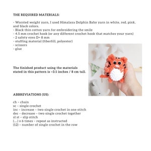 Crochet PATTERN Tiger keychain, no sew, Amigurumi tutorial PDF in English, Christmas decor image 2