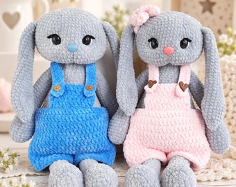 Crochet PATTERN Bunny in overall, Amigurumi tutorial in English, stuffed toy bunny, easter gift