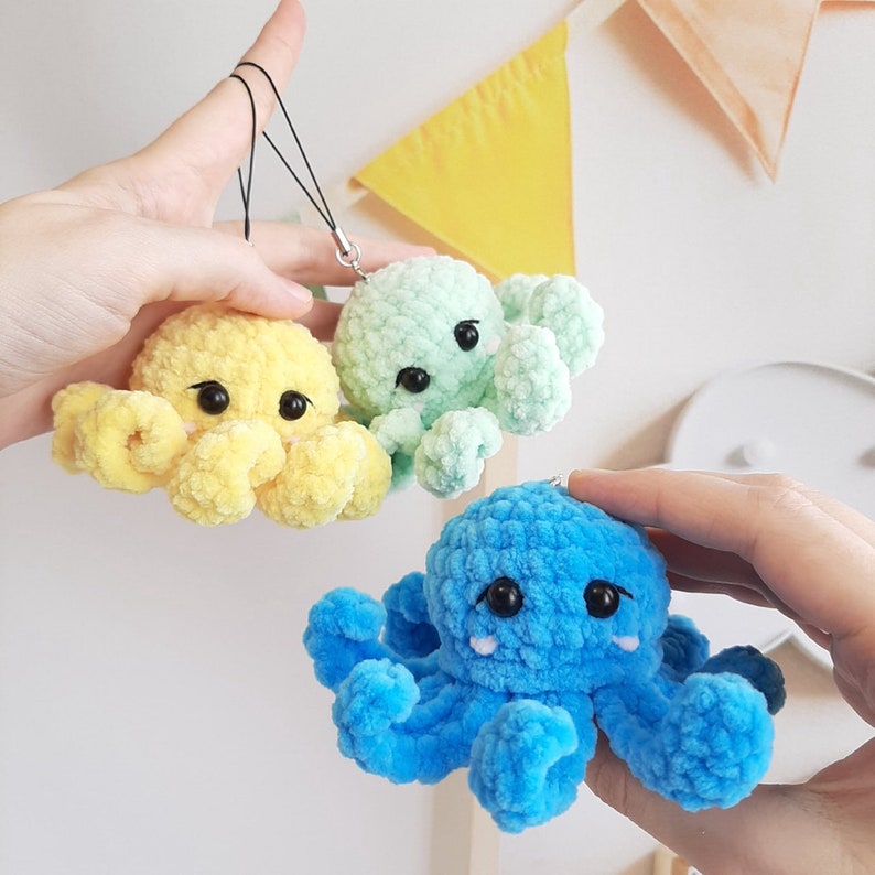 Crochet PATTERN Octopus Keychain No Sew Amigurumi Tutorial Etsy