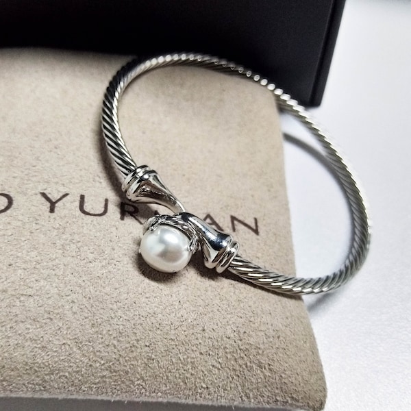 Sterling Silver David Yurman 3mm Cable Pearl Chatelaine Bracelet