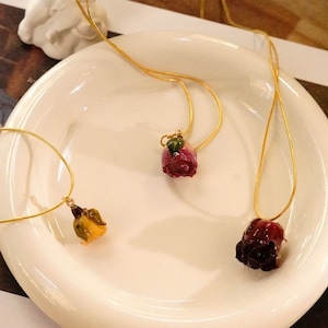 Handmade Real Flower Rose 14K Gold Plated Necklace - Preserved Rose Pendant