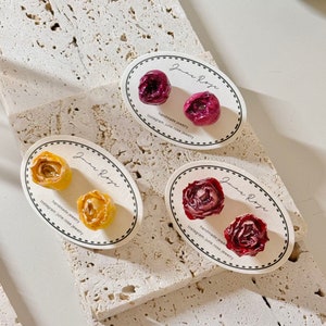 Petals in Time: Resin Dried Roses Flower Studs Earring